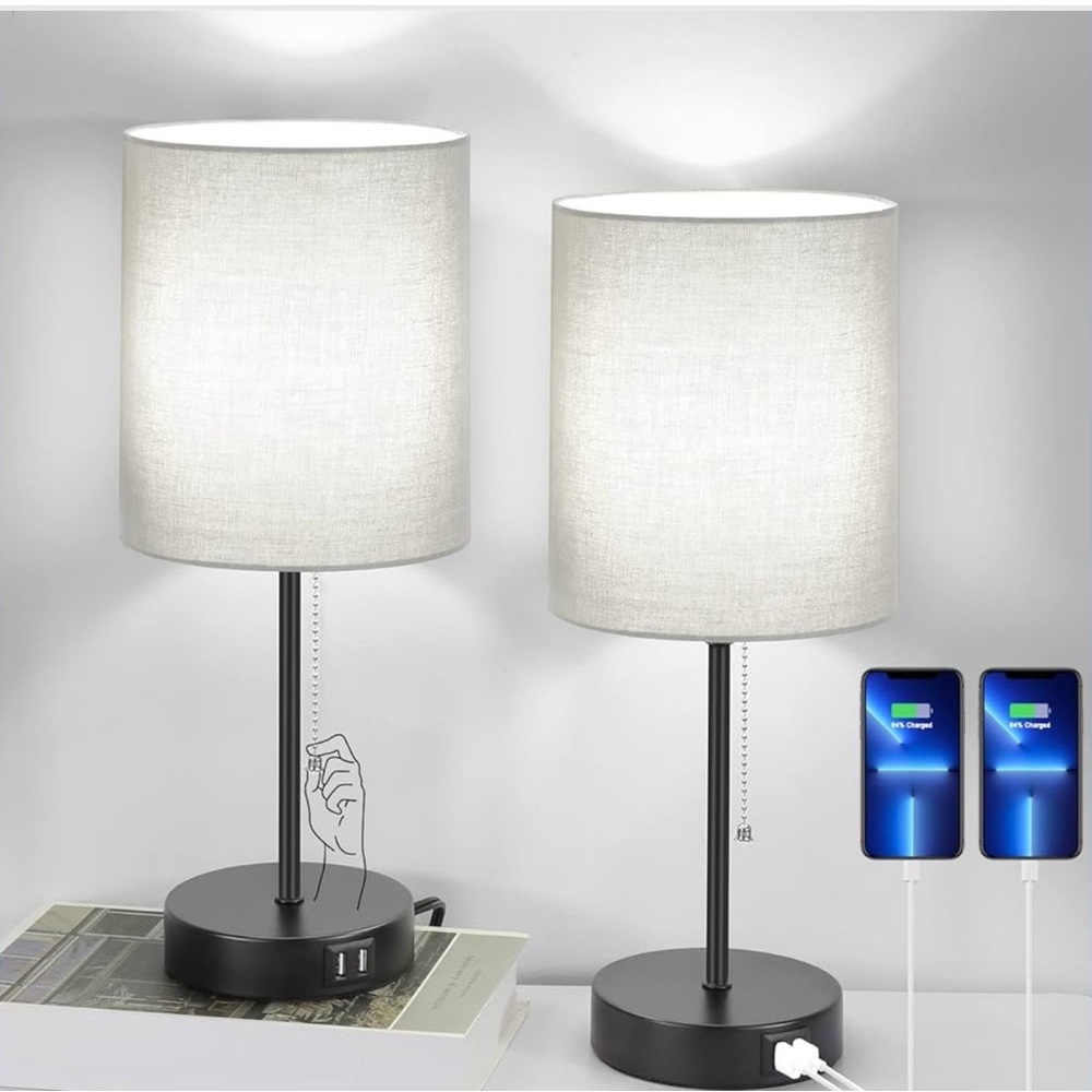 🆕: Modern SET Black Table Lamps with USB Ports